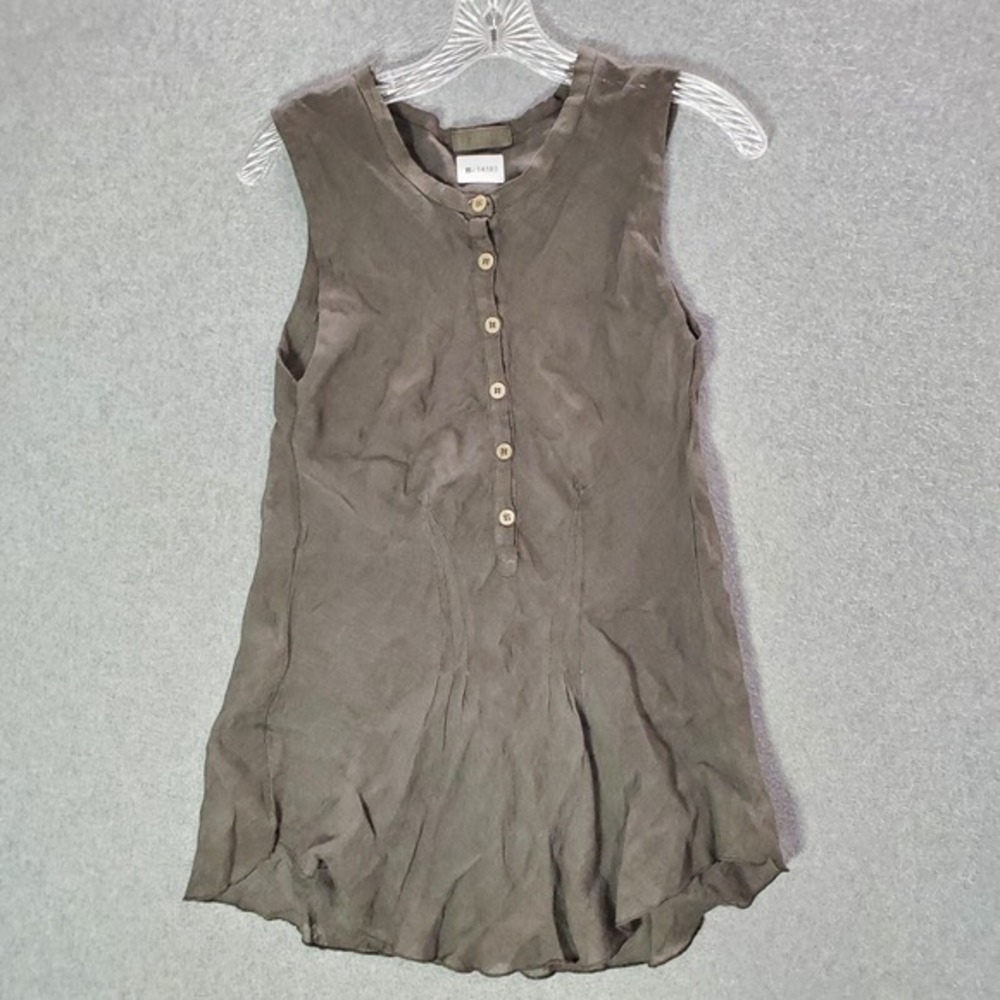 CP Shades Women‎ Dress Medium Gray Linen Henley Sleeveless Tank Lagenlook Tunic